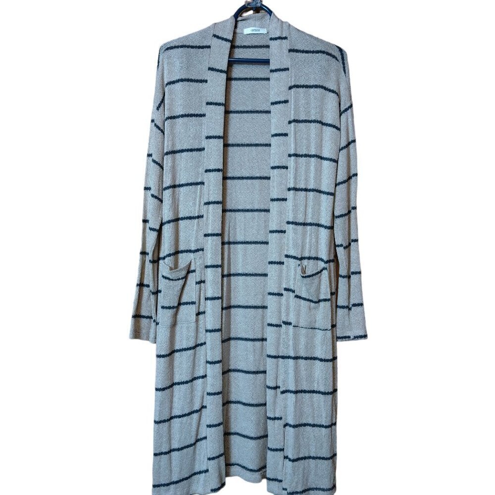 Cherish Size Small Long Sleeve Open Front Cardigan Duster With Pockets Striped